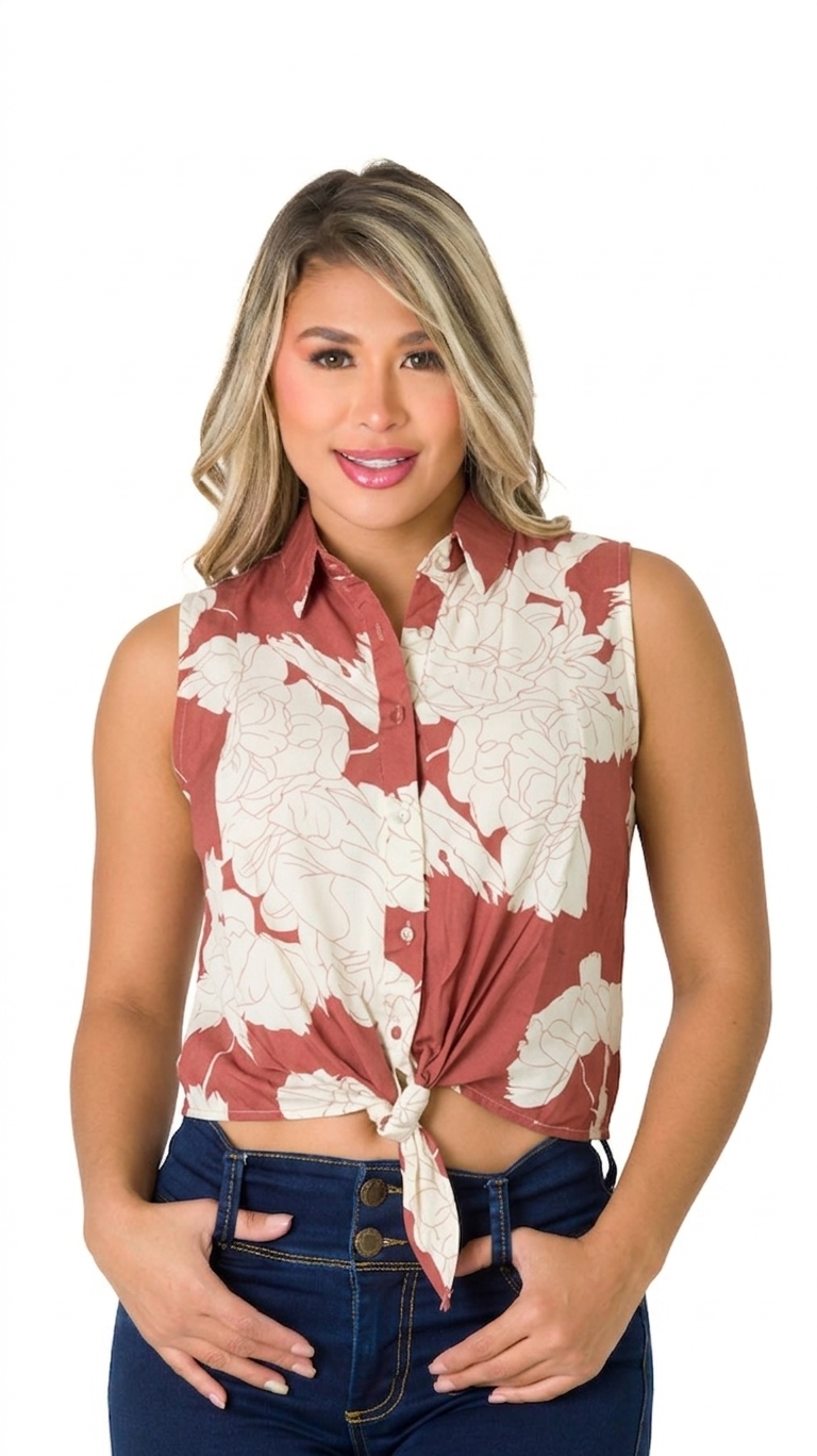 B25011 Blusa estampada sin mangas