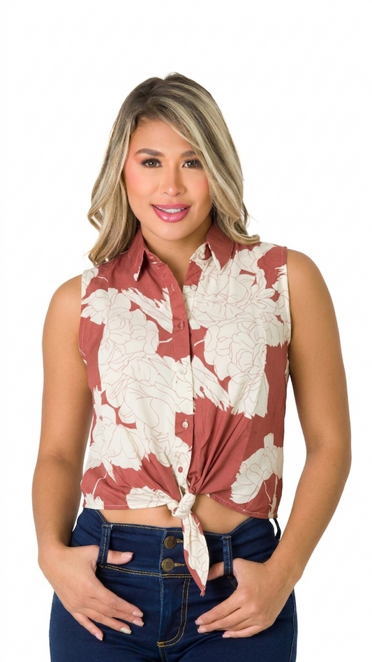 B25011 Blusa estampada sin mangas