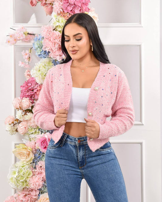 B25027 Sueter con pedreria bordada + corp top