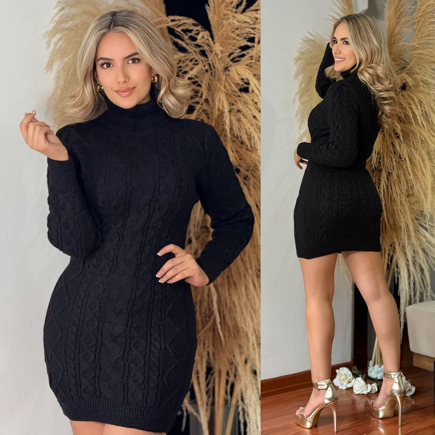 V25212 Vestido cuello tortuga